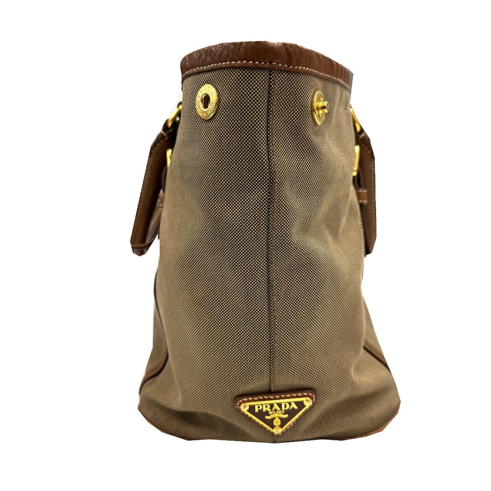 Prada Canvas Leather Logo Shoulder Bag Jacquard